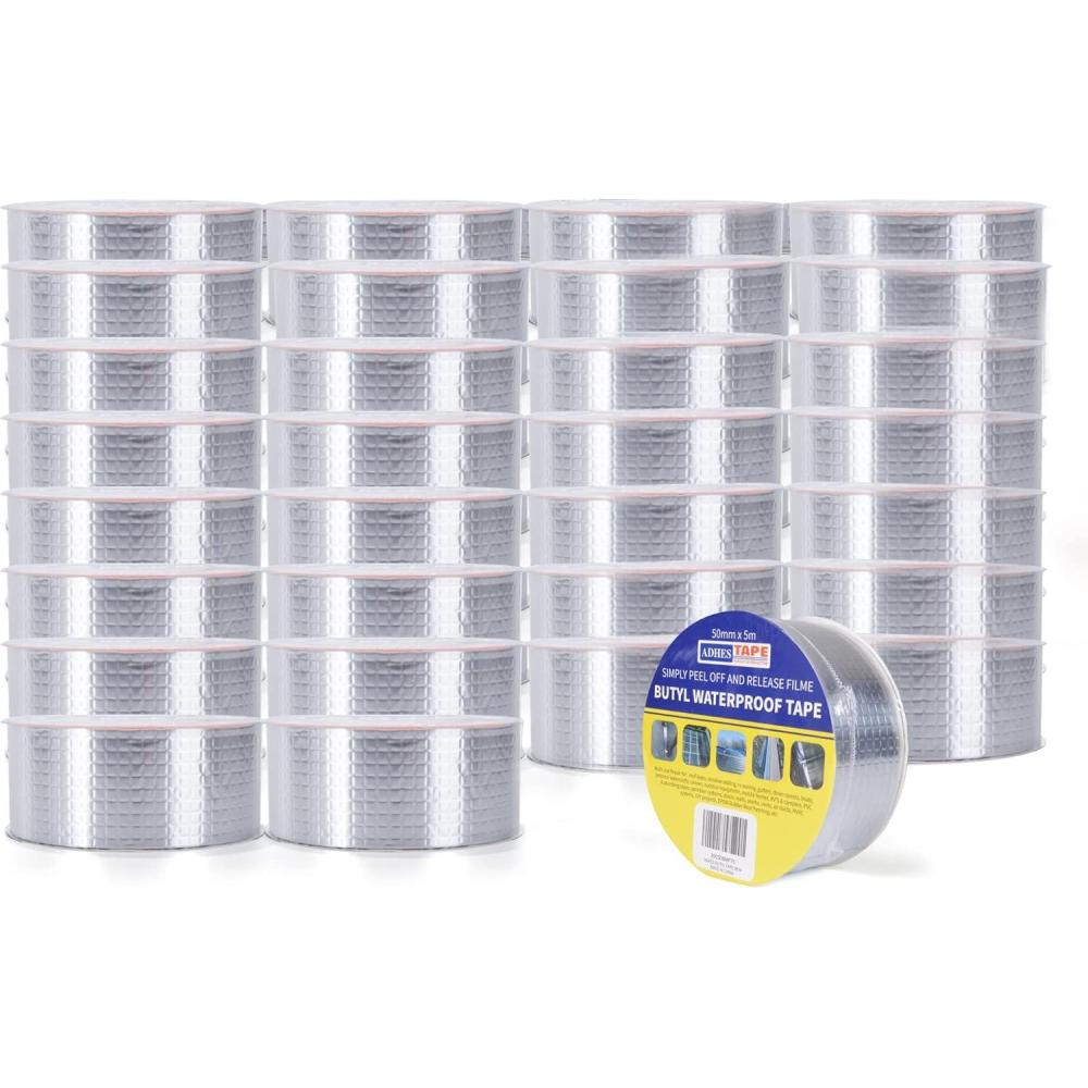 image:imageADHES Ruban Butyle Ruban Tanche En Butyle Butyle En Aluminium Bande DTanchIt Ruban AdhSif Aluminium Haute Temperature Ruban De RParation Pour FaAdes Toiture 50mm x 5m1Rouleau5 cm x 5 m 30 Rolls