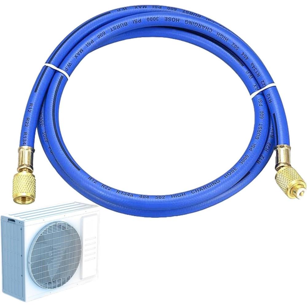 image:imageTuyau de charge CA Tuyau de charge de rfrigrant de voiture de 140 cm jauge de collecteur R134a Tuyau de recharge tricolore haute pression kit de tuyau de jauge de collecteur de climatisationBleu