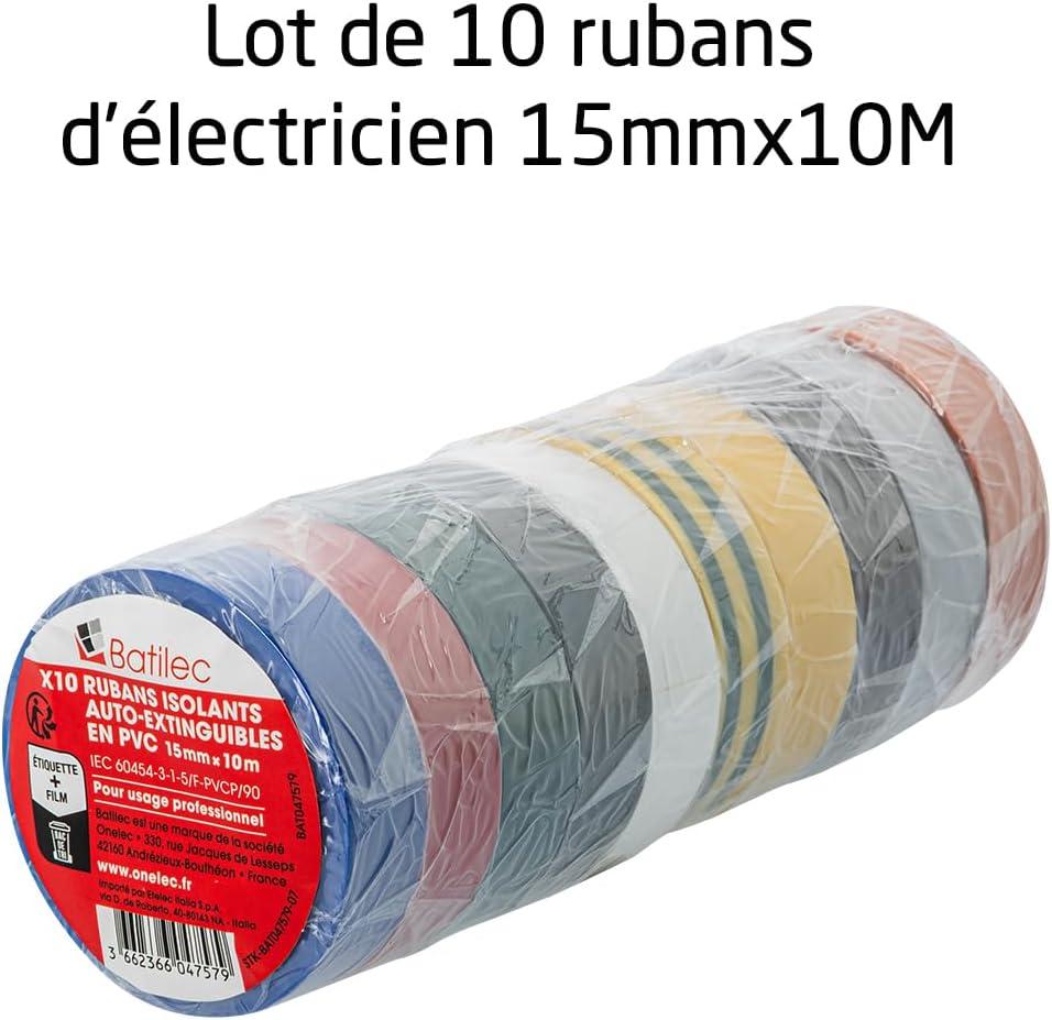 image:imageLot de 10 Rubans Isolants lectriques BATILEC Panachs 15 mm x 10 m 015 mm