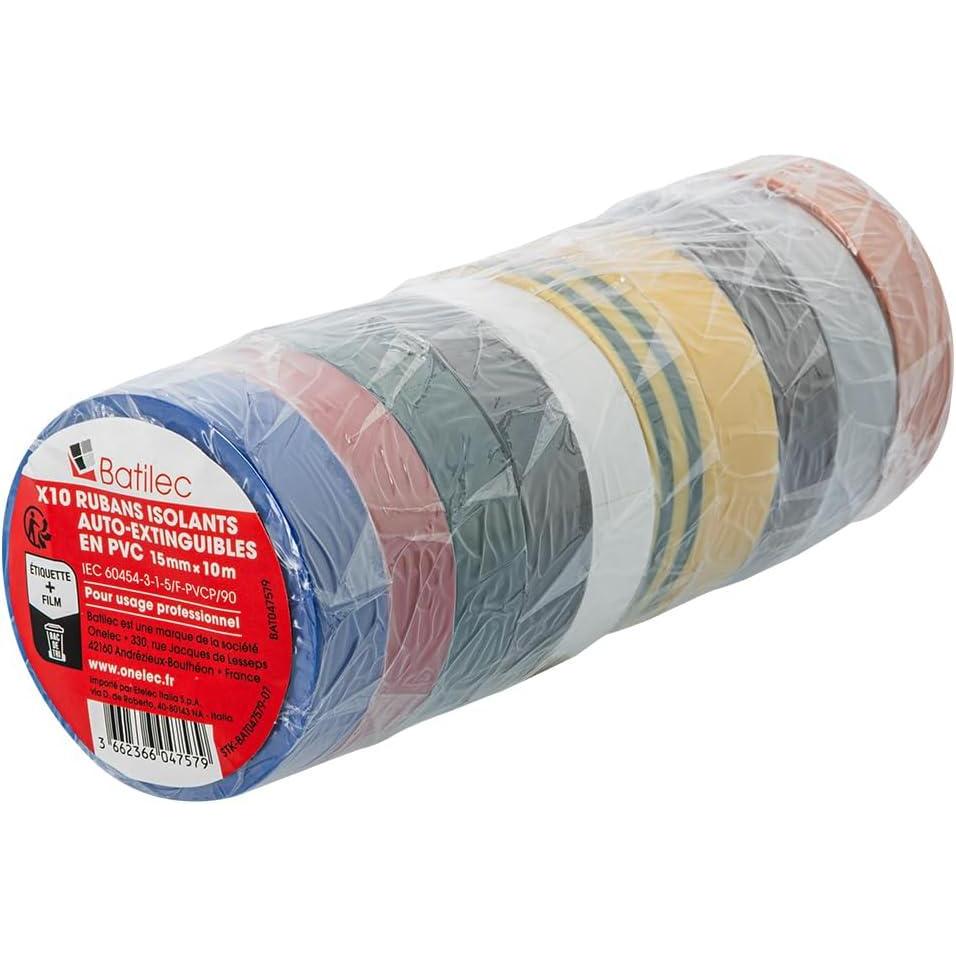 image:imageLot de 10 Rubans Isolants lectriques BATILEC Panachs 15 mm x 10 m 015 mm