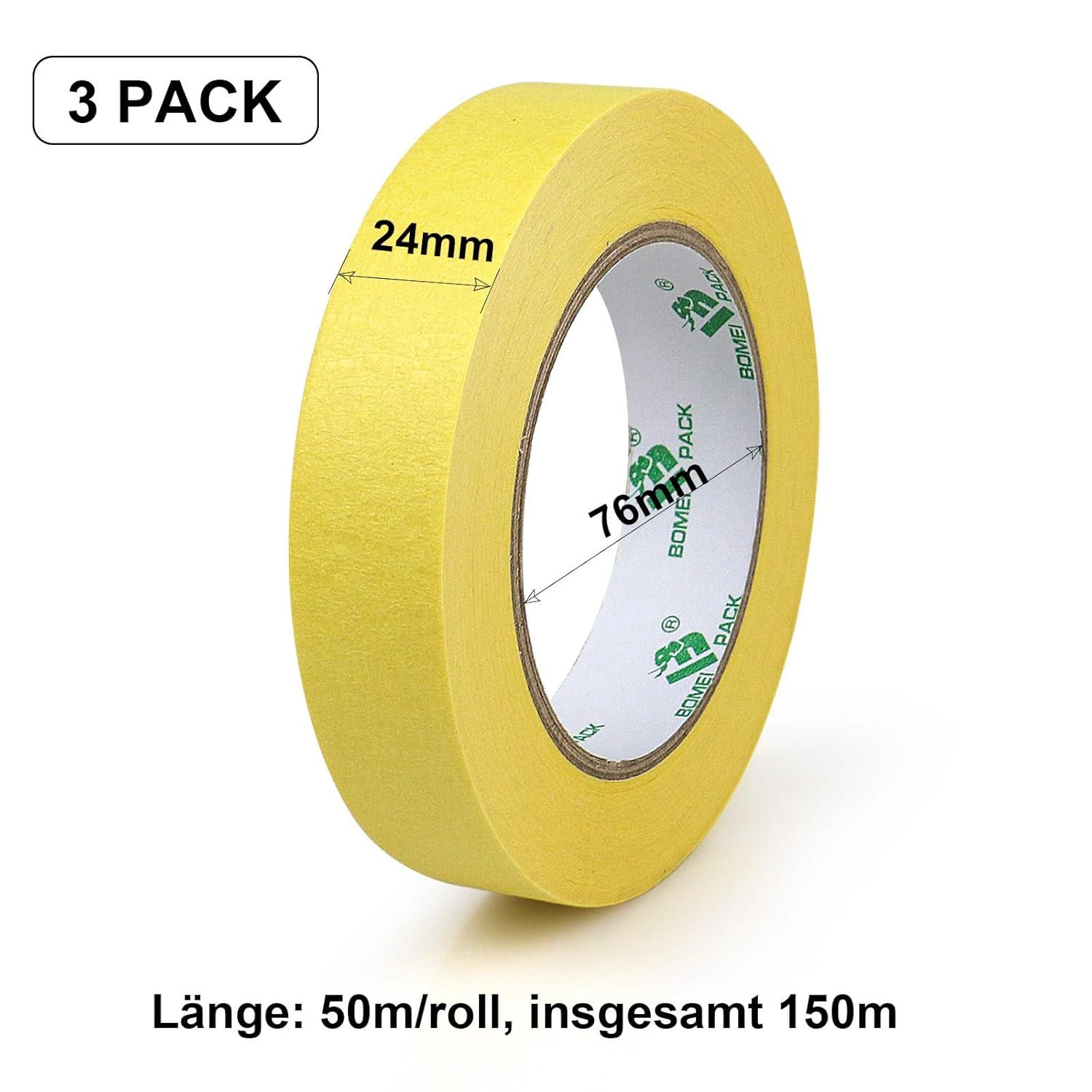 image:imageBOMEI PACK Lot de 2 rouleaux de ruban de masquage universel Jaune 48 mm x 50 m Pour travaux de peintureJaune3