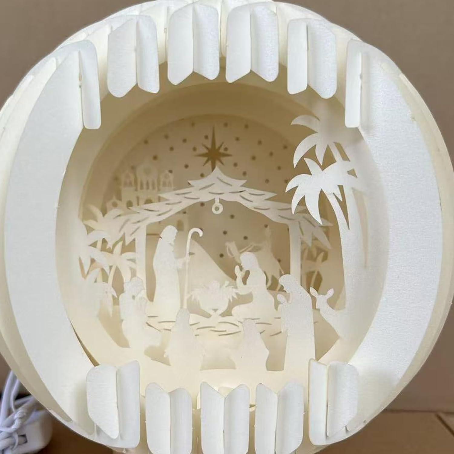 image:imageclairer La Scne De La Nativit en Papier Dcoup Ensemble Nol avec Lumires LED Ornement Table Dcorations Nol Scne avec Lumire LED