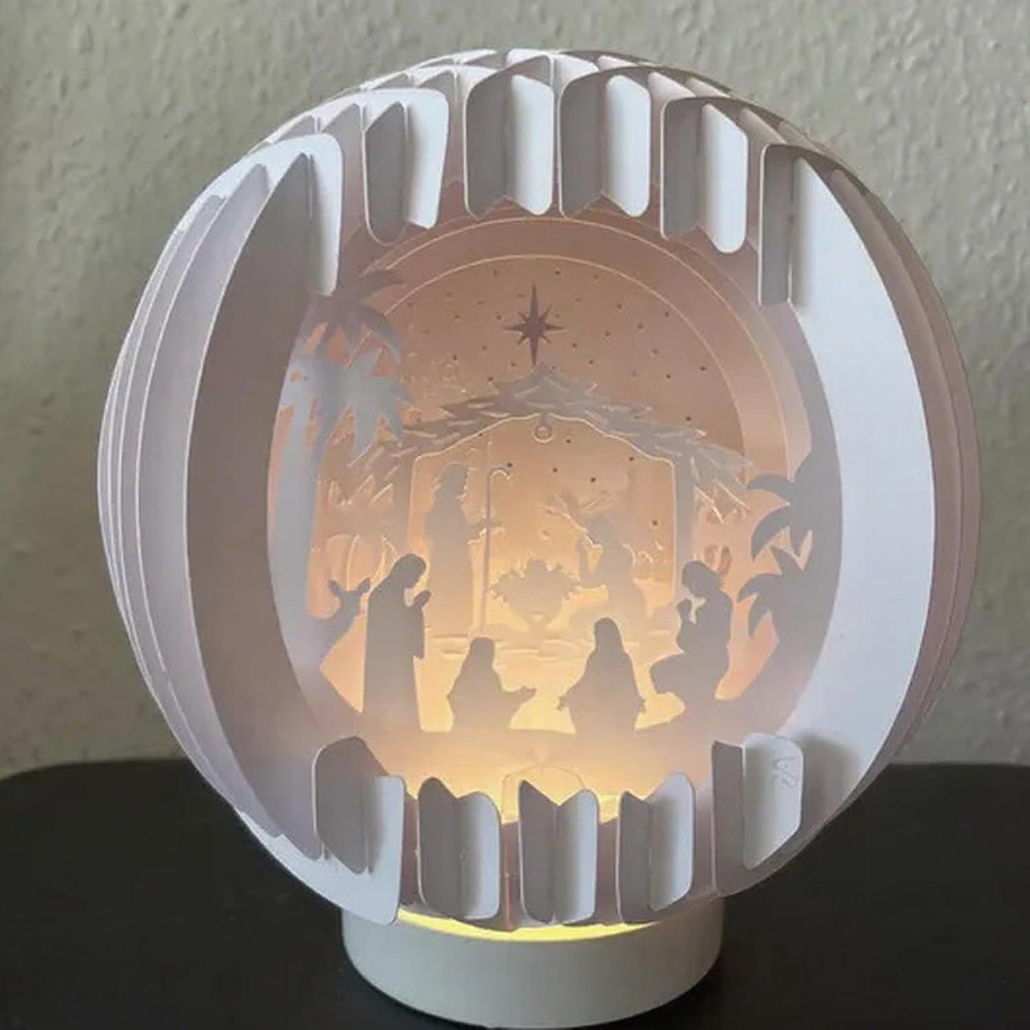 image:imageclairer La Scne De La Nativit en Papier Dcoup Ensemble Nol avec Lumires LED Ornement Table Dcorations Nol Scne avec Lumire LED