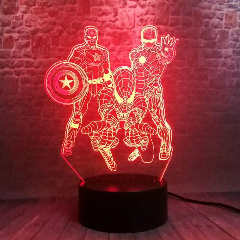 image:imageLumire De Nuit 3D Illusion Lumire Avengers Iron Man 3D Veilleuses Led 7 Changement De Couleur Miracle Spiderman Captain America Figure Jouets