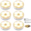 [Lot de 6],Lampe Detecteur de Mouvement Automatique Interieur,3 Modes(Auto/On/Off), Autocollante USB Pile Rechargeable, LED Sans Fil pour Cuisine,Couloir,Escalier,Placard(Lumière Chaude)(Blanche)