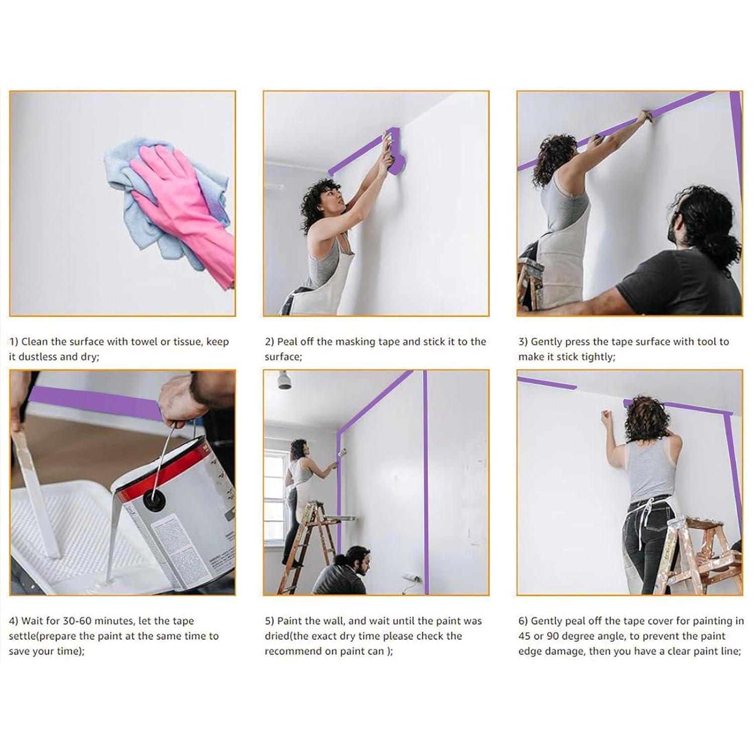 image:imageLot de 4 Rubans de Masquage 4 Cm X 20 M Ruban Adhsif en Papier Crpon Facile Enlever Ruban de Peintre pour Peinture Automobile Maison Bureau Papeterie Scolaire Arts BLUEPURPLE