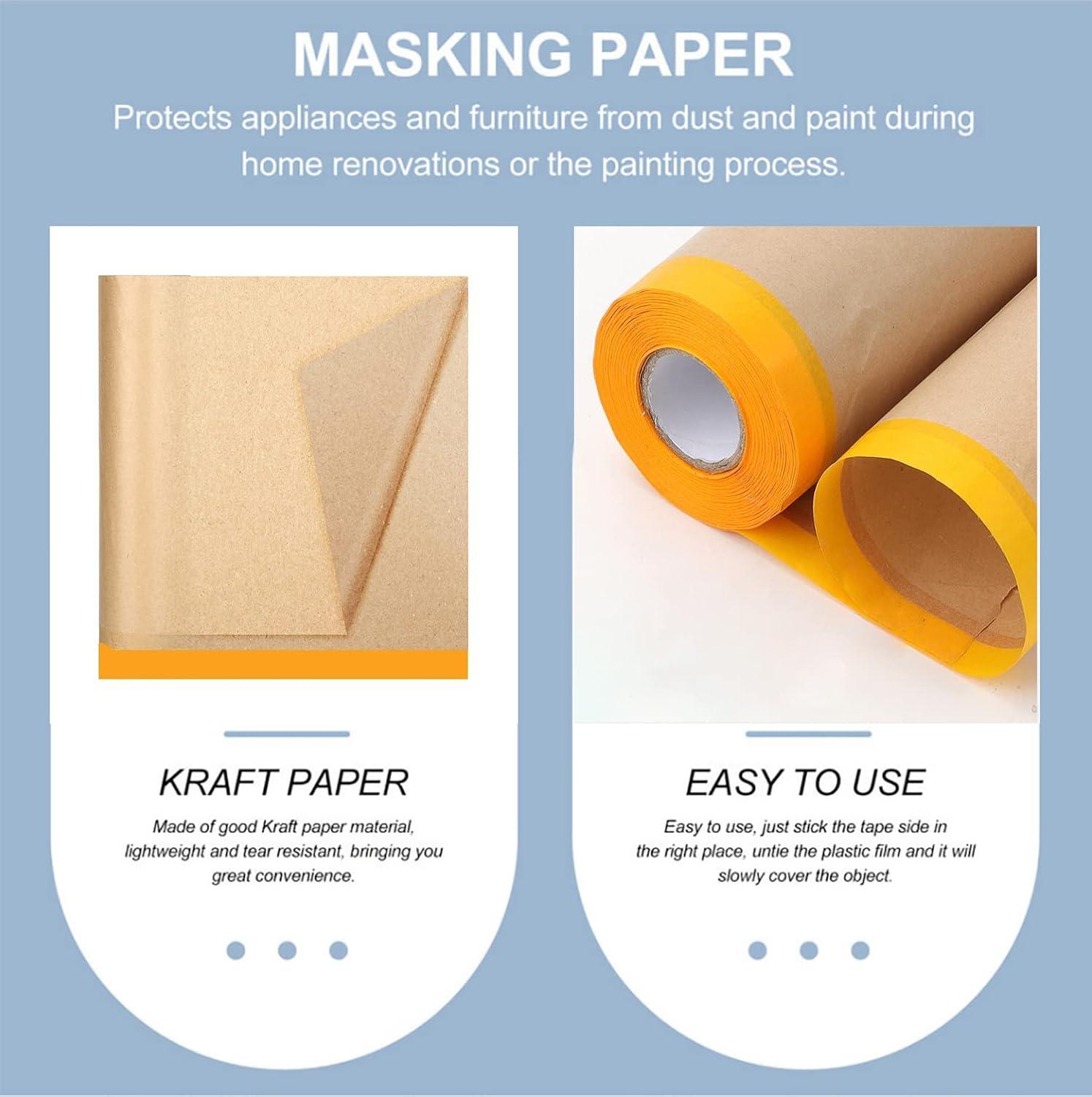 image:imagePapier de masquage de peinture papier de masquage prgrav peindre de 22 50 pieds ruban et drap rouleau de papier peintre papier de peinture automobile pour protection de peinture masquage