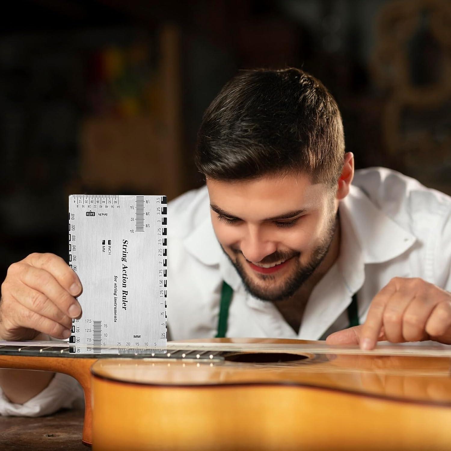 image:imageJauge de hauteur de corde de guitare rgle de guitare en acier inoxydable rgle de jauge daction de corde de guitare outils de guitare pour guitares lectriques et acoustiques basses
