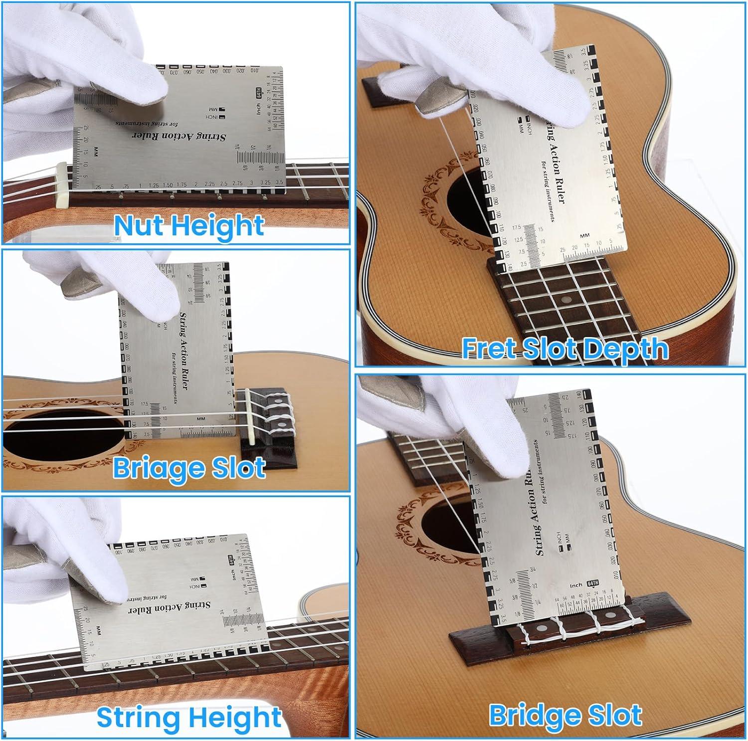 image:imageJauge de hauteur de corde de guitare rgle de guitare en acier inoxydable rgle de jauge daction de corde de guitare outils de guitare pour guitares lectriques et acoustiques basses