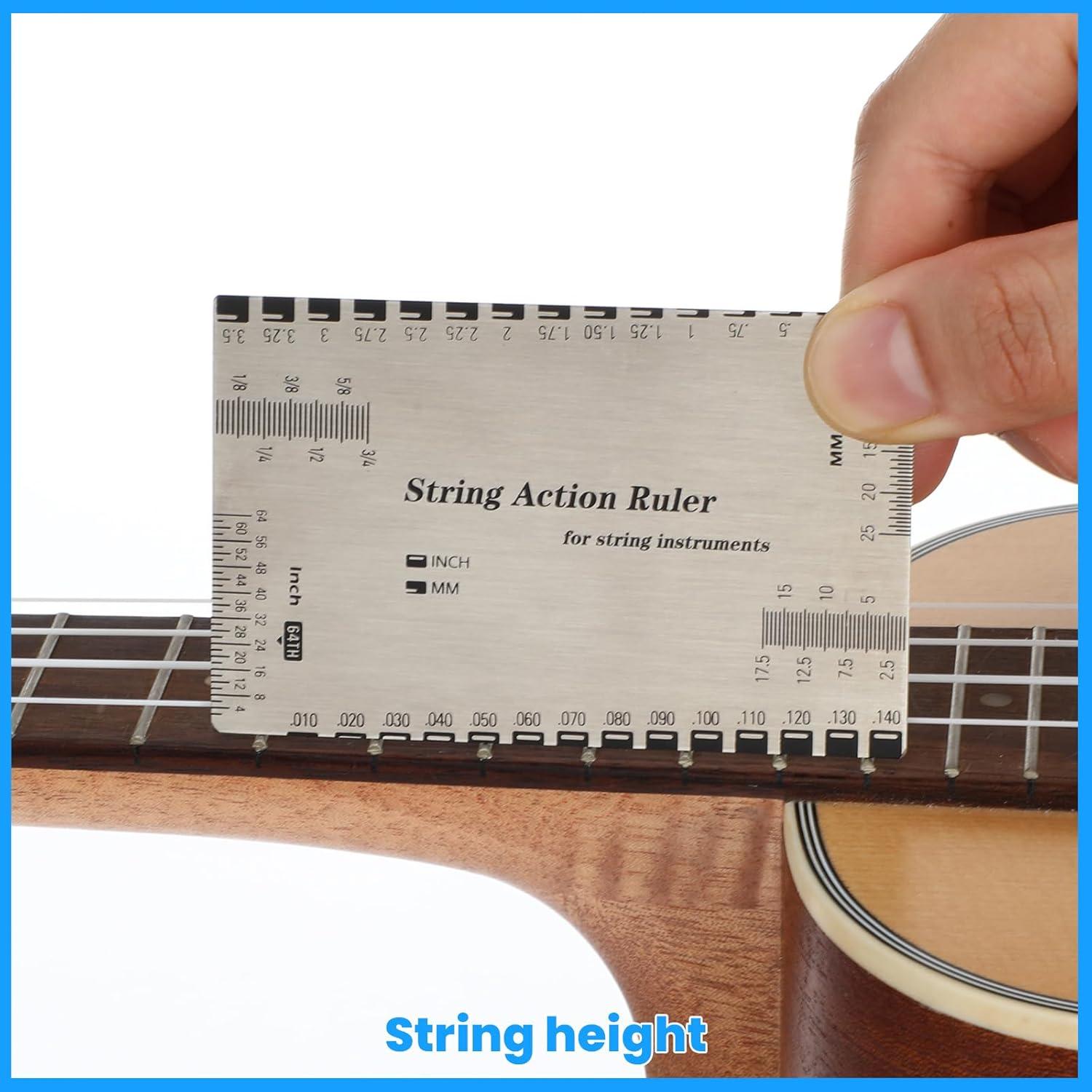 image:imageJauge de hauteur de corde de guitare rgle de guitare en acier inoxydable rgle de jauge daction de corde de guitare outils de guitare pour guitares lectriques et acoustiques basses