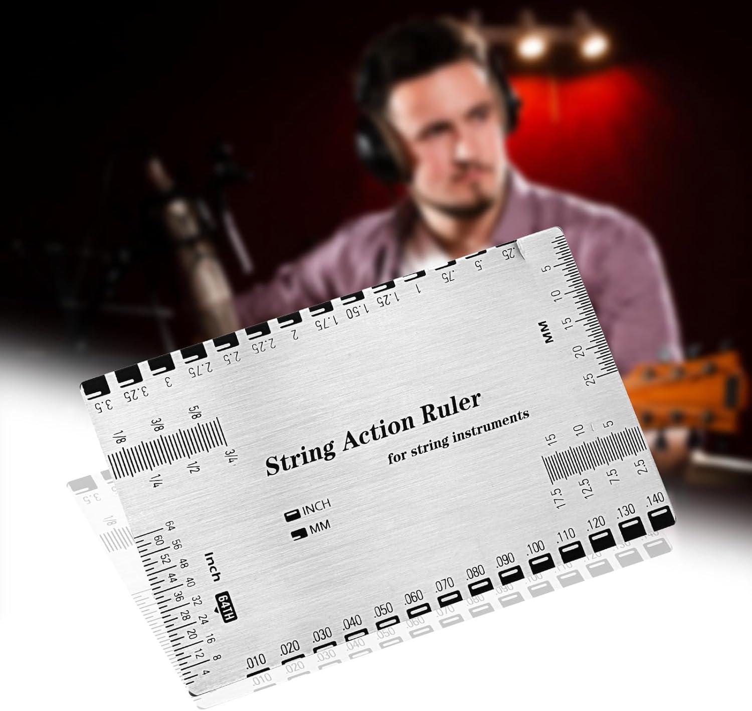 image:imageJauge de hauteur de corde de guitare rgle de guitare en acier inoxydable rgle de jauge daction de corde de guitare outils de guitare pour guitares lectriques et acoustiques basses