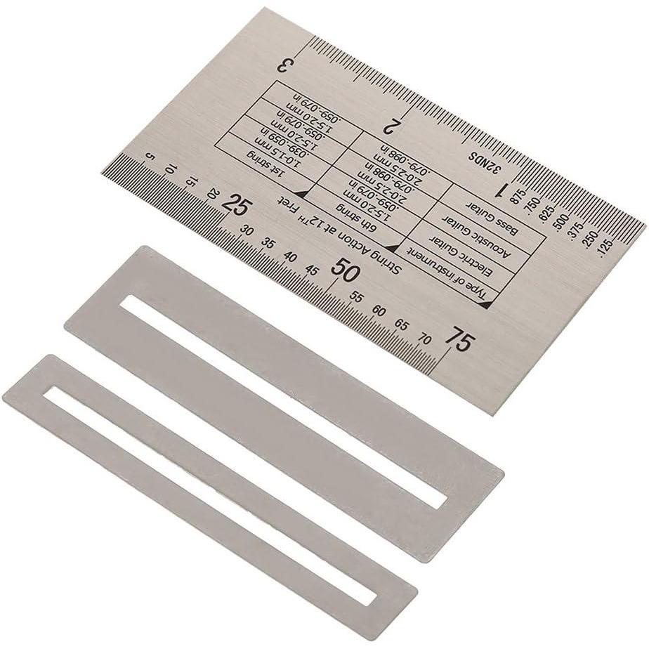 image:imageJauge de cordes de guitare en acier inoxydable Rgle daction double face Outils de mesure avec protecteurs de frettes