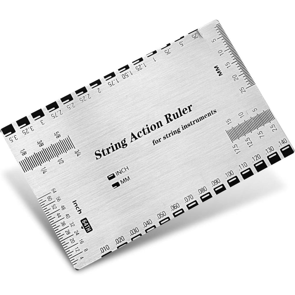 image:imageJauge de hauteur de corde de guitare rgle de guitare en acier inoxydable rgle de jauge daction de corde de guitare outils de guitare pour guitares lectriques et acoustiques basses