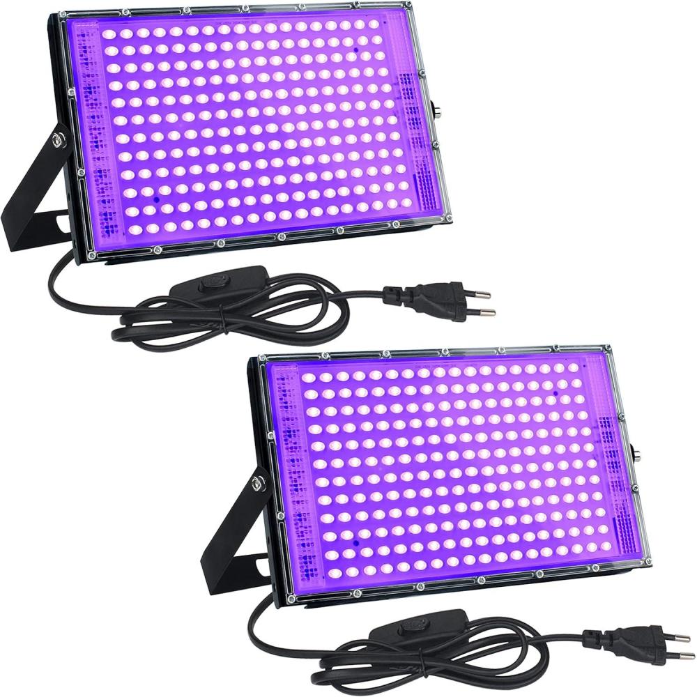 image:imageCREATESTAR Lumiere Noire LED 150W Projecteur Lumire UV Extrieur 395400nm Lumire Violette de Fte IP65 tanche pour Bar Halloween Soire Aquarium Non Effets FluorescentsLot de 2