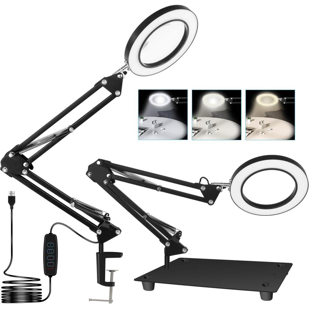 image:imageLoupe 10x avec lumire et Support grossissement x10 quipe de Verre vritable 3 Modes de Couleur et intensit Variable linfini Idal pour Les Gros Plans Bijoux Lecture Artisanat et Loisirs