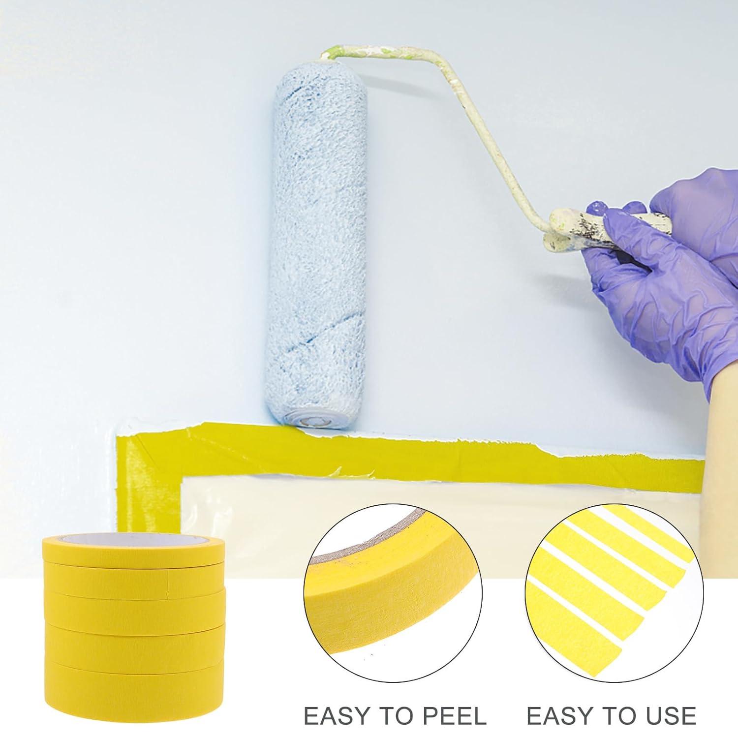 image:imageAlipis Lot de 5 Rubans de Masquage en Papier Crpe Jaune Adhsifs et Faciles Dchirer la Main Dimensions Varies pour Peinture Automobile Meubles et Travaux de Bricolage