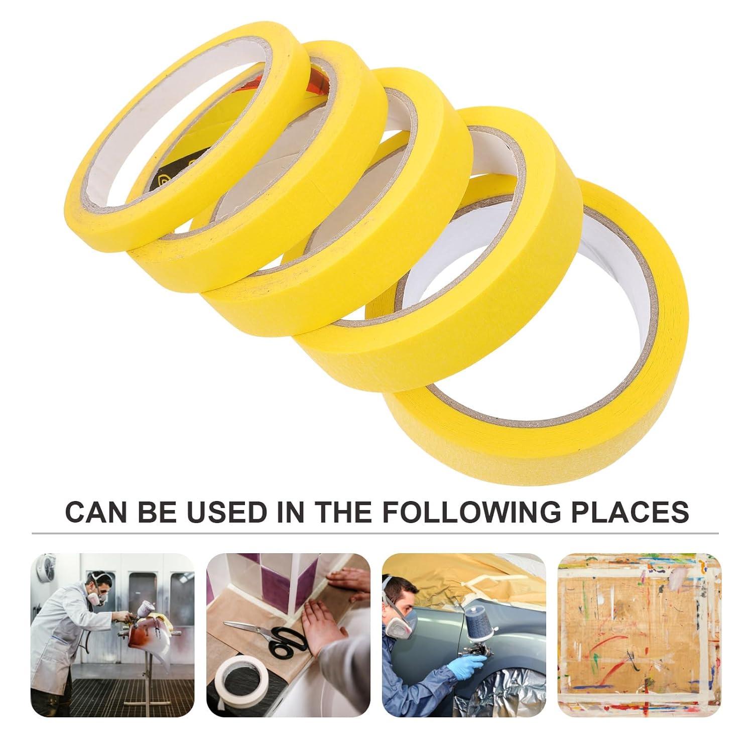 image:imageAlipis Lot de 5 Rubans de Masquage en Papier Crpe Jaune Adhsifs et Faciles Dchirer la Main Dimensions Varies pour Peinture Automobile Meubles et Travaux de Bricolage