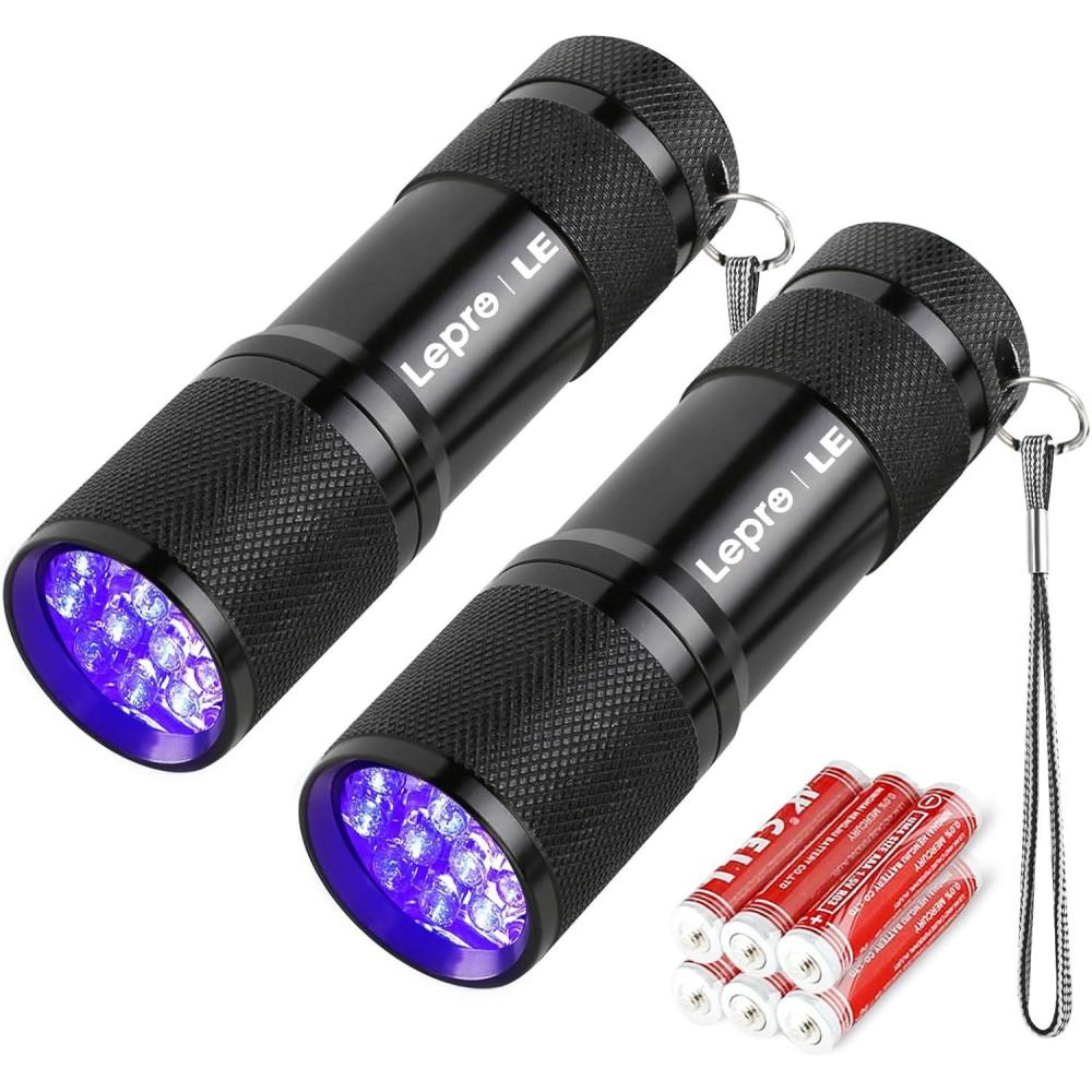 image:imageLighting EVER Lepro Lampe UV Lampe Torche UV 395nm LED Lumire Noire Ultraviolet 6 Piles AAA Fournies pour Traceurs Fluorescents Chien Chat Tapis Dtecteur Urine Scorpion Vrifie largent Lot de 22